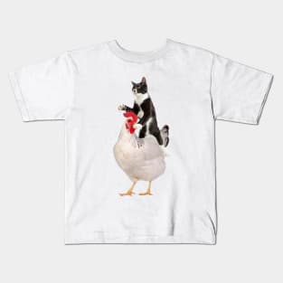 Tuxedo Cat on a Chicken Kids T-Shirt